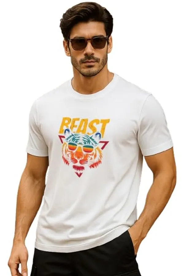 White_Cotton_Blend_Printed_T_Shirt_For_Men