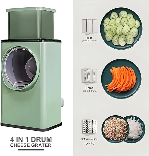 Green_&_Gray_4-In-1_Round_Mandoline_Slicer_Vegetable_Cutter,_Cheese_Grater,_Vegetable_Shredder_&_Chopper_Multi-Function_Green_Vegetable_Chopper_For_Fast_And_Easy_Slicing,_Shredding_&_Grating