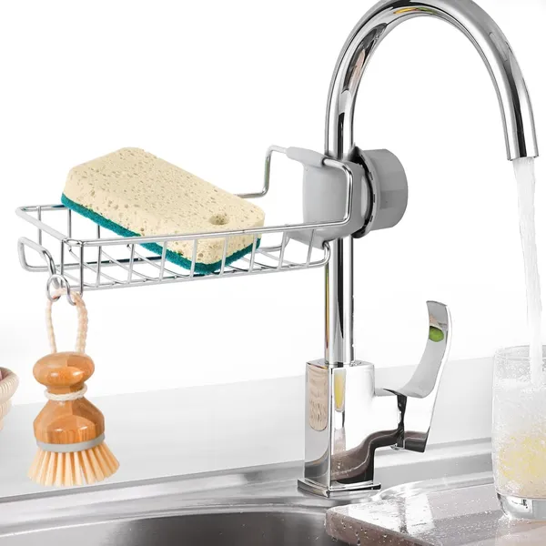 Multicolor_Kitchen_Sink_Sponge_Holder_Over_Faucet_Stainless_Steel_Caddy_For_Soap,_Brushes_&_Scrubbers_No_Suction_Or_Drilling_Needed