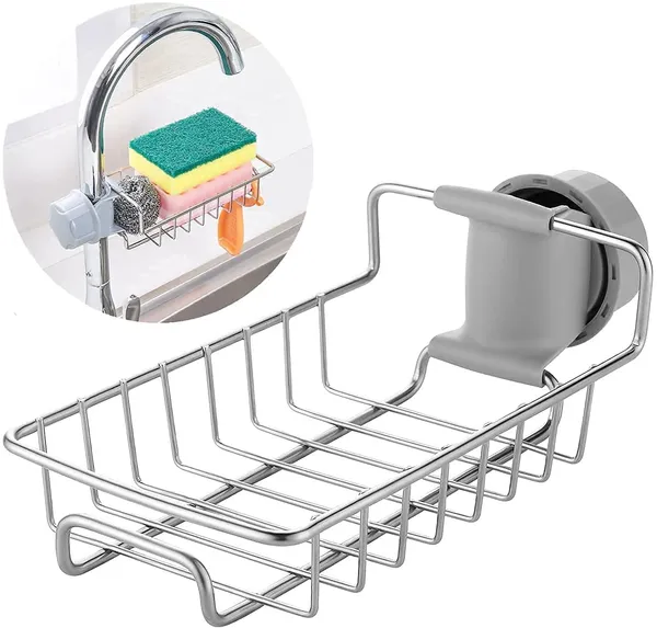 Multicolor_Kitchen_Sink_Sponge_Holder_Over_Faucet_Stainless_Steel_Caddy_For_Soap,_Brushes_&_Scrubbers_No_Suction_Or_Drilling_Needed
