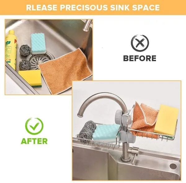 Multicolor_Kitchen_Sink_Sponge_Holder_Over_Faucet_Stainless_Steel_Caddy_For_Soap,_Brushes_&_Scrubbers_No_Suction_Or_Drilling_Needed