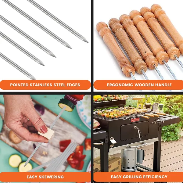 Silver_Oriley_12_Inch_Stainless_Steel_Barbeque_Skewers_Set_Rounded/Square_Bbq_Sticks_With_Wooden_Handle_Reusable_Metal_Kabab_Grill_Tool_For_Outdoor_Tandoor_Kebab_Grilling_(Pack_Of_12)