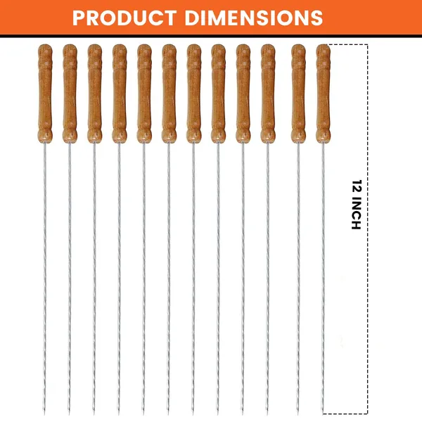 Silver_Oriley_12_Inch_Stainless_Steel_Barbeque_Skewers_Set_Rounded/Square_Bbq_Sticks_With_Wooden_Handle_Reusable_Metal_Kabab_Grill_Tool_For_Outdoor_Tandoor_Kebab_Grilling_(Pack_Of_12)