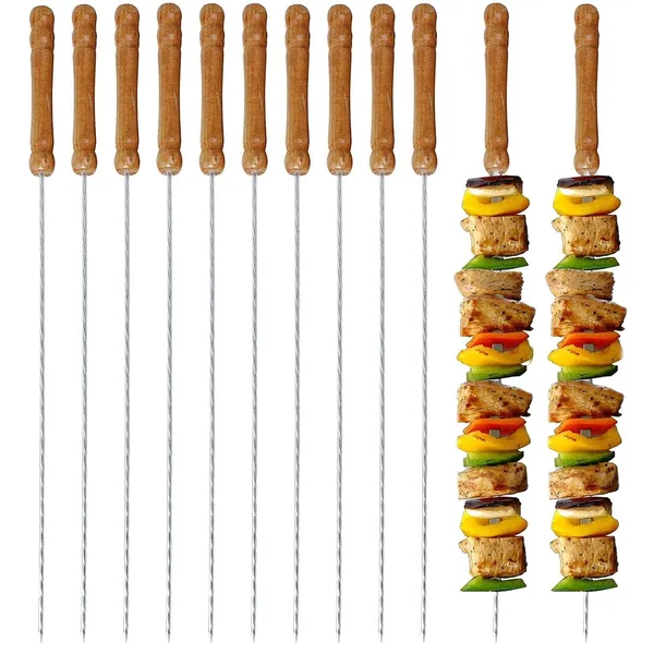 Silver_Oriley_12_Inch_Stainless_Steel_Barbeque_Skewers_Set_Rounded/Square_Bbq_Sticks_With_Wooden_Handle_Reusable_Metal_Kabab_Grill_Tool_For_Outdoor_Tandoor_Kebab_Grilling_(Pack_Of_12)