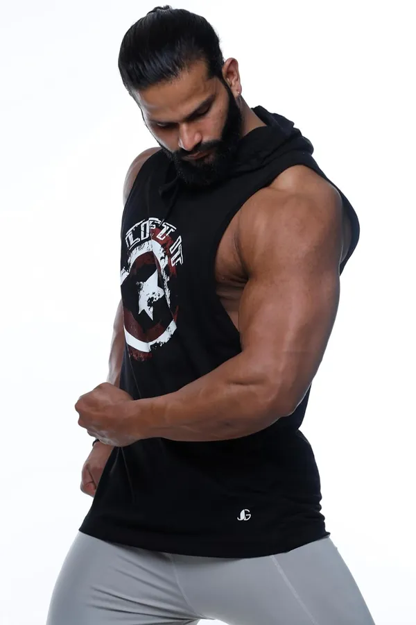 Black_S_Cotton_Skinny_Fit_Hooded_Vest_For_Men