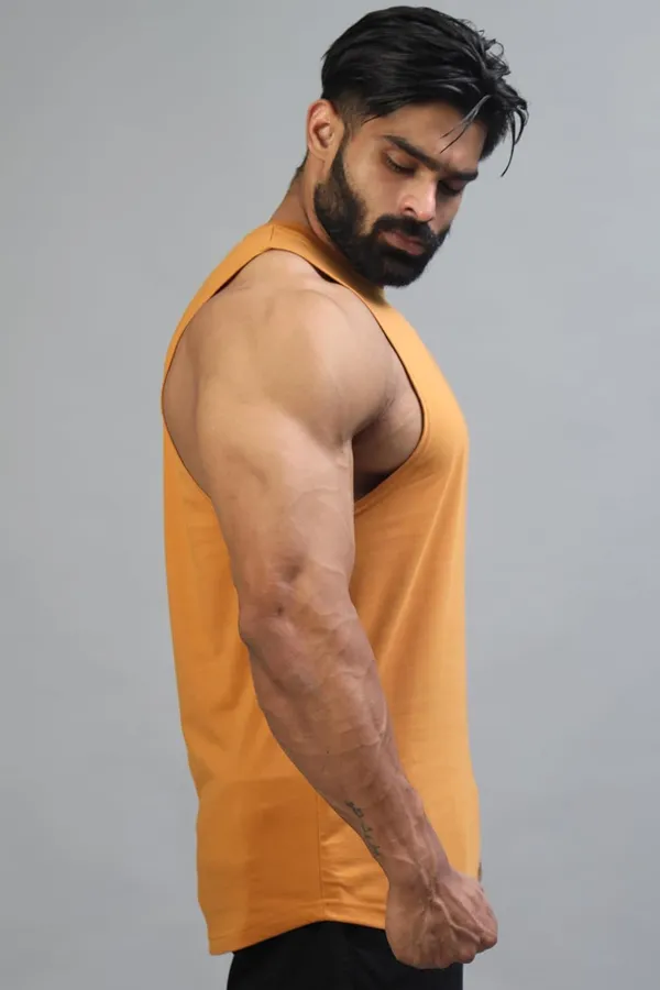 Dark_Salmon_Supper_Combed_Narrow_Shoulder_Gold_Finish_Sleeveless_Deep_Arm_Cut_Cotton_Vest_For_Men
