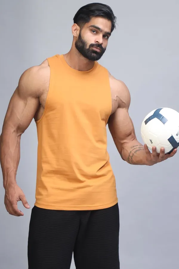 Dark_Salmon_Supper_Combed_Narrow_Shoulder_Gold_Finish_Sleeveless_Deep_Arm_Cut_Cotton_Vest_For_Men
