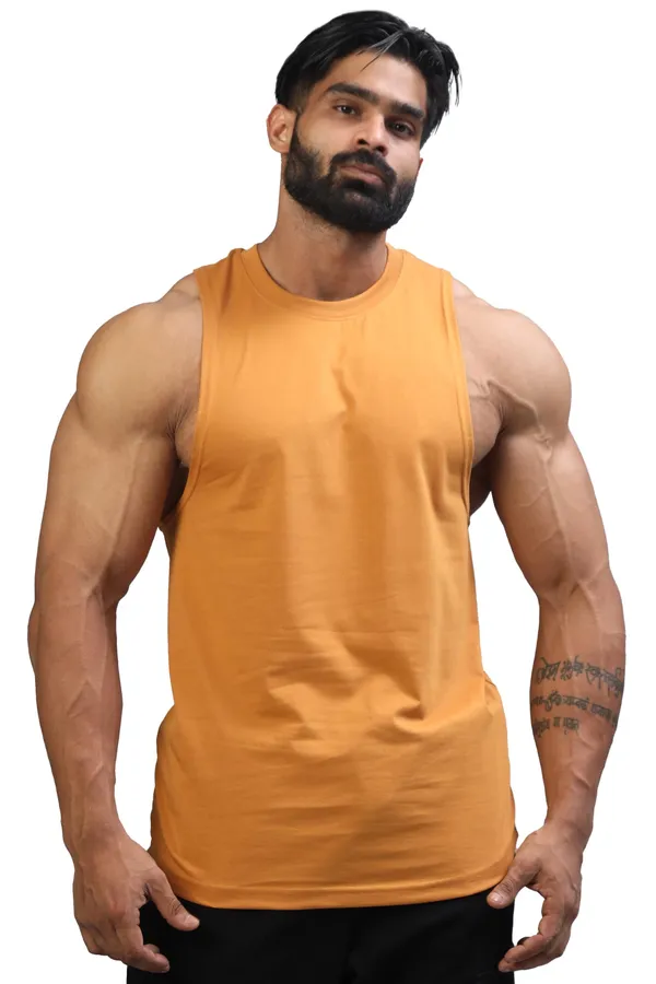 Dark_Salmon_Supper_Combed_Narrow_Shoulder_Gold_Finish_Sleeveless_Deep_Arm_Cut_Cotton_Vest_For_Men