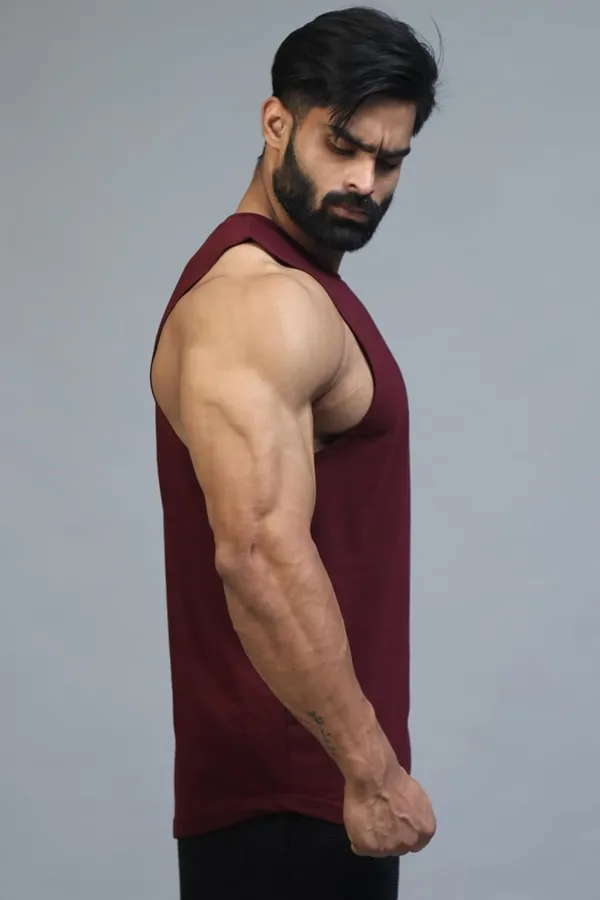 Maroon_Supper_Combed_Narrow_Shoulder_Gold_Finish_Sleeveless_Deep_Arm_Cut_Cotton_Vest_For_Men