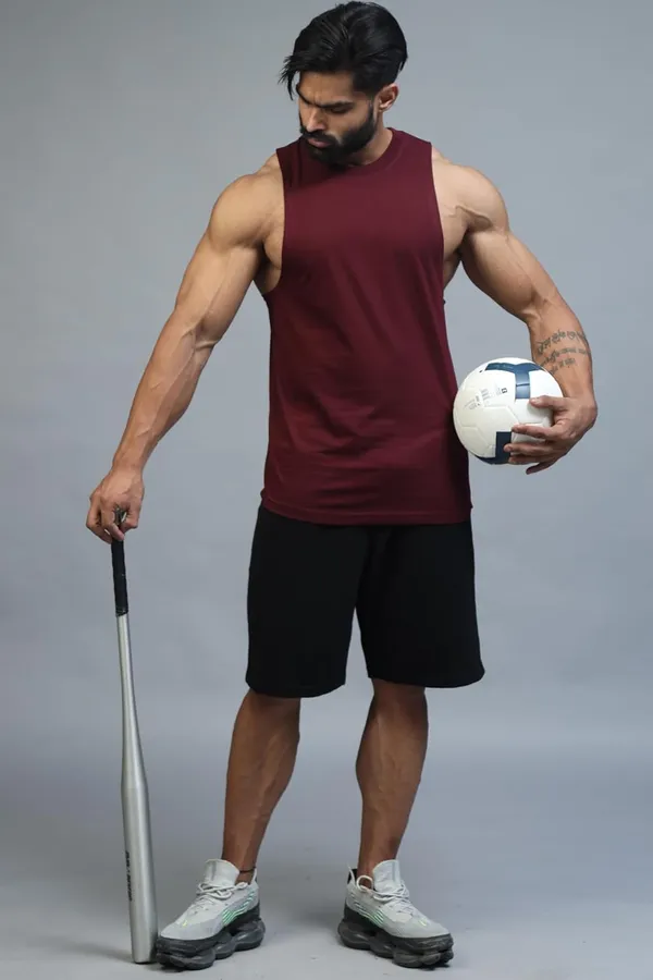 Maroon_Supper_Combed_Narrow_Shoulder_Gold_Finish_Sleeveless_Deep_Arm_Cut_Cotton_Vest_For_Men