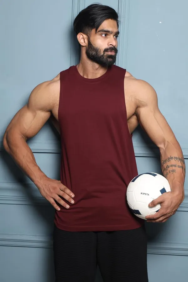 Maroon_Supper_Combed_Narrow_Shoulder_Gold_Finish_Sleeveless_Deep_Arm_Cut_Cotton_Vest_For_Men