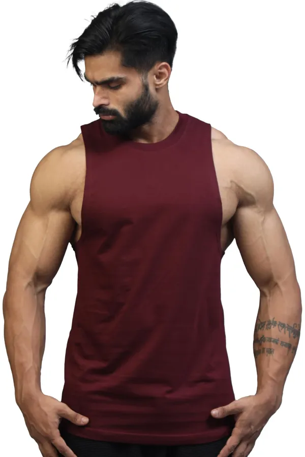Maroon_Supper_Combed_Narrow_Shoulder_Gold_Finish_Sleeveless_Deep_Arm_Cut_Cotton_Vest_For_Men