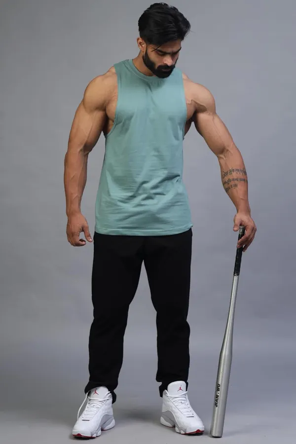 Teal_Blue_Supper_Combed_Narrow_Shoulder_Gold_Finish_Sleeveless_Deep_Arm_Cut_Cotton_Vest_For_Men