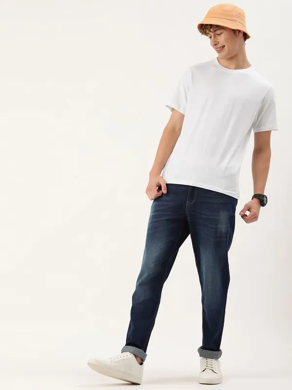White_Solid_Round_Neck_T_Shirt_White_For_Men