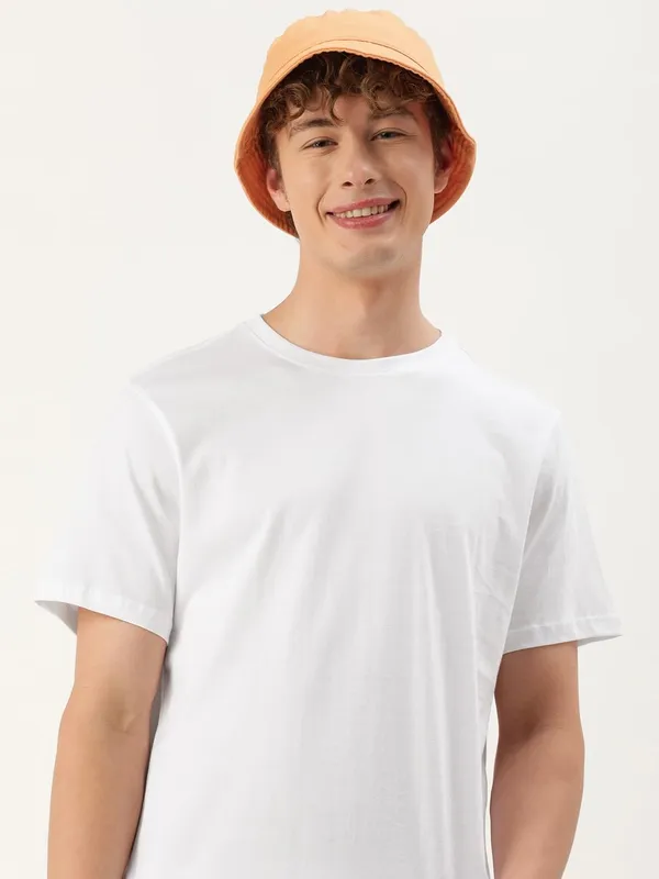 White_Solid_Round_Neck_T_Shirt_White_For_Men