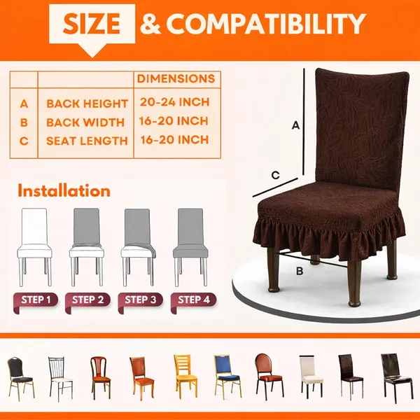 Homerz_Premium_Pack_of_6_Stretchable_Dining_Chair_Cover_with_Frill_Skirt_|_Embossed_Geometric_Printed_Elastic_Chair_Seat_Protector_Slipcover_(Brown,_Pack_of_6)