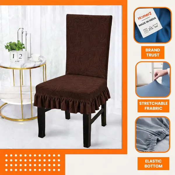 Homerz_Premium_Pack_of_6_Stretchable_Dining_Chair_Cover_with_Frill_Skirt_|_Embossed_Geometric_Printed_Elastic_Chair_Seat_Protector_Slipcover_(Brown,_Pack_of_6)