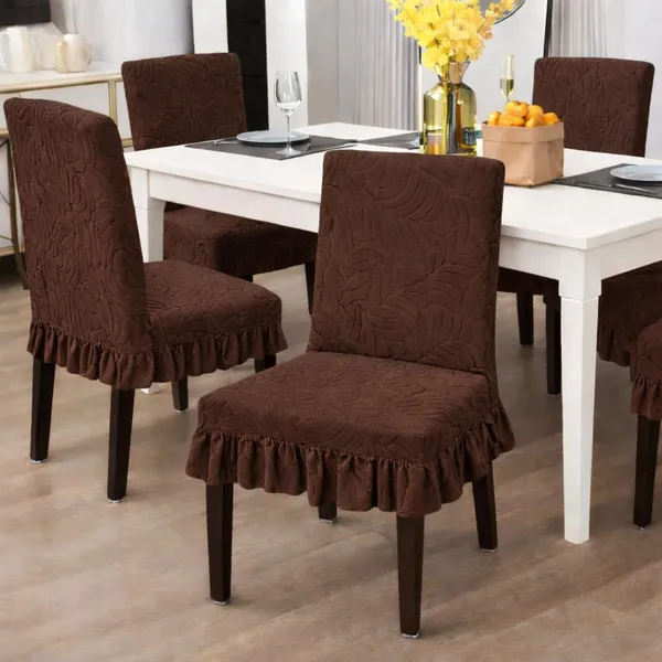 Homerz_Premium_Pack_of_6_Stretchable_Dining_Chair_Cover_with_Frill_Skirt_|_Embossed_Geometric_Printed_Elastic_Chair_Seat_Protector_Slipcover_(Brown,_Pack_of_6)