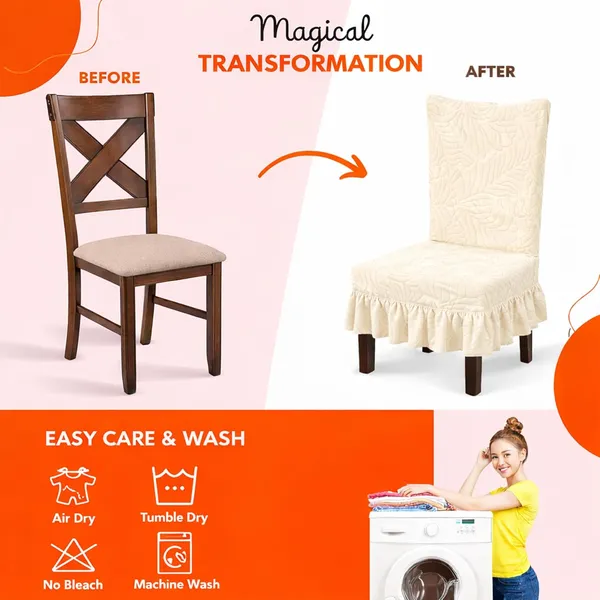Homerz_Premium_Pack_of_6_Stretchable_Dining_Chair_Cover_with_Frill_Skirt_|_Embossed_Geometric_Printed_Elastic_Chair_Seat_Protector_Slipcover_(Cream,_Pack_of_6)