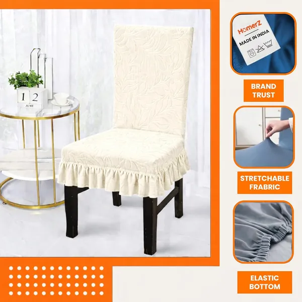 Homerz_Premium_Pack_of_6_Stretchable_Dining_Chair_Cover_with_Frill_Skirt_|_Embossed_Geometric_Printed_Elastic_Chair_Seat_Protector_Slipcover_(Cream,_Pack_of_6)