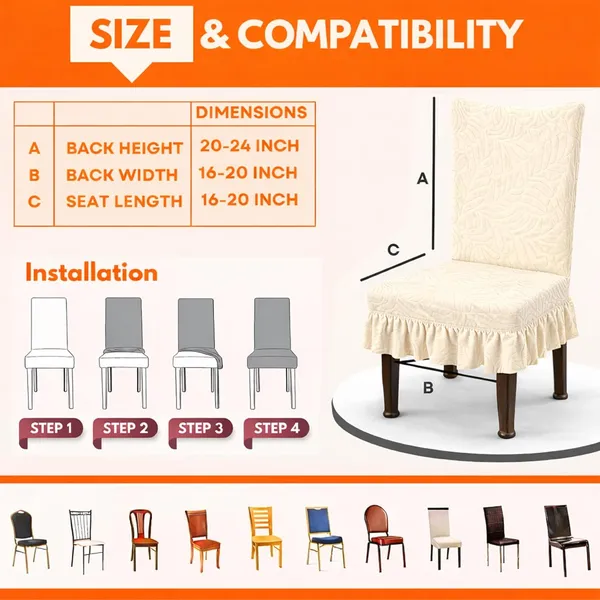 Homerz_Premium_Pack_of_6_Stretchable_Dining_Chair_Cover_with_Frill_Skirt_|_Embossed_Geometric_Printed_Elastic_Chair_Seat_Protector_Slipcover_(Cream,_Pack_of_6)