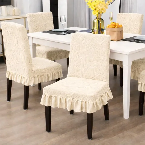 Homerz_Premium_Pack_of_6_Stretchable_Dining_Chair_Cover_with_Frill_Skirt_|_Embossed_Geometric_Printed_Elastic_Chair_Seat_Protector_Slipcover_(Cream,_Pack_of_6)