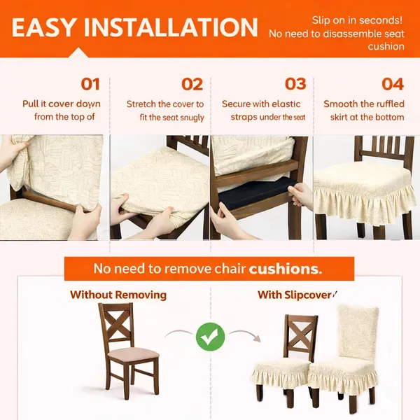 Homerz_Premium_Pack_of_6_Stretchable_Dining_Chair_Cover_with_Frill_Skirt_|_Embossed_Geometric_Printed_Elastic_Chair_Seat_Protector_Slipcover_(Cream,_Pack_of_6)
