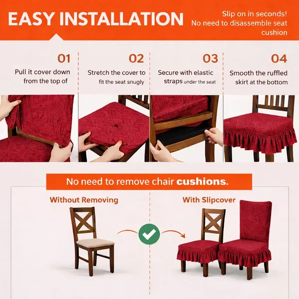 Homerz_Premium_Pack_of_6_Stretchable_Dining_Chair_Cover_with_Frill_Skirt_|_Embossed_Geometric_Printed_Elastic_Chair_Seat_Protector_Slipcover_(Marooon,_Pack_of_6)