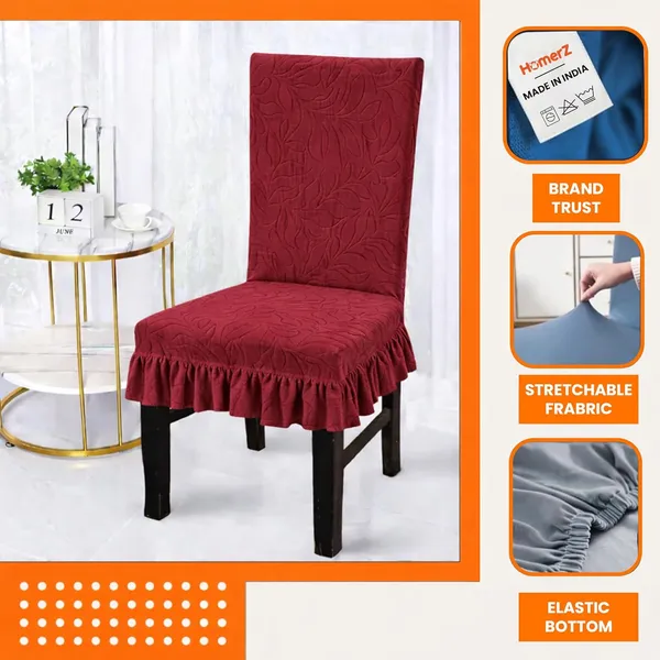 Homerz_Premium_Pack_of_6_Stretchable_Dining_Chair_Cover_with_Frill_Skirt_|_Embossed_Geometric_Printed_Elastic_Chair_Seat_Protector_Slipcover_(Marooon,_Pack_of_6)