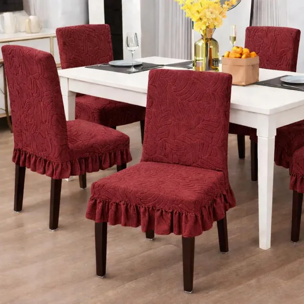 Homerz_Premium_Pack_of_6_Stretchable_Dining_Chair_Cover_with_Frill_Skirt_|_Embossed_Geometric_Printed_Elastic_Chair_Seat_Protector_Slipcover_(Marooon,_Pack_of_6)