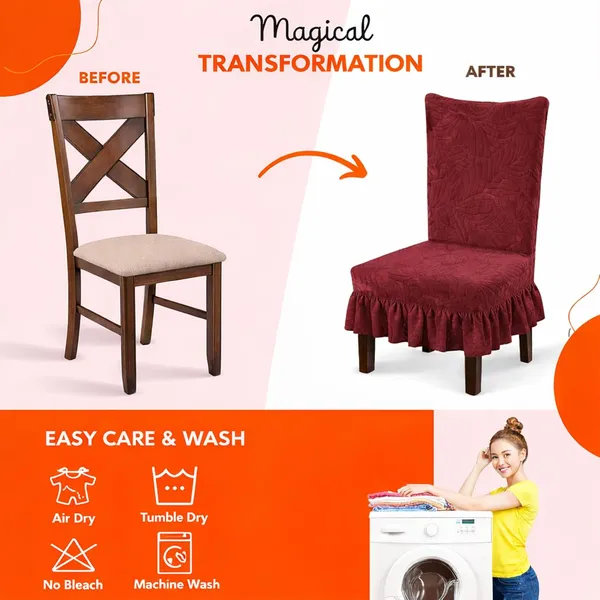 Homerz_Premium_Pack_of_6_Stretchable_Dining_Chair_Cover_with_Frill_Skirt_|_Embossed_Geometric_Printed_Elastic_Chair_Seat_Protector_Slipcover_(Marooon,_Pack_of_6)