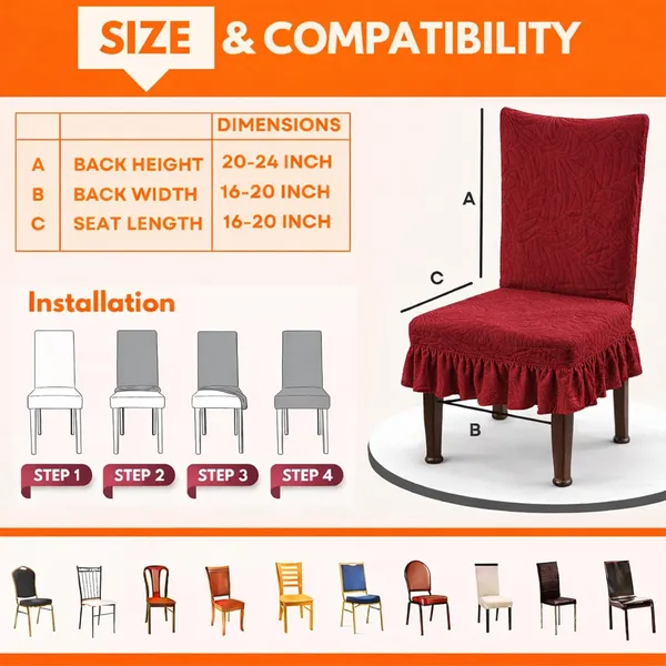 Homerz_Premium_Pack_of_6_Stretchable_Dining_Chair_Cover_with_Frill_Skirt_|_Embossed_Geometric_Printed_Elastic_Chair_Seat_Protector_Slipcover_(Marooon,_Pack_of_6)