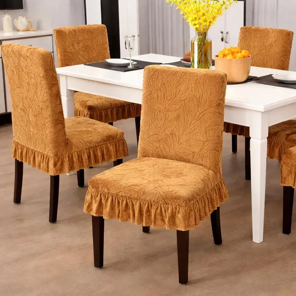 Homerz_Premium_Pack_of_6_Stretchable_Dining_Chair_Cover_with_Frill_Skirt_|_Embossed_Geometric_Printed_Elastic_Chair_Seat_Protector_Slipcover_(Mustard,_Pack_of_6)
