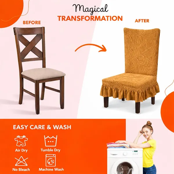 Homerz_Premium_Pack_of_6_Stretchable_Dining_Chair_Cover_with_Frill_Skirt_|_Embossed_Geometric_Printed_Elastic_Chair_Seat_Protector_Slipcover_(Mustard,_Pack_of_6)