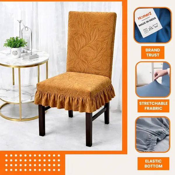 Homerz_Premium_Pack_of_6_Stretchable_Dining_Chair_Cover_with_Frill_Skirt_|_Embossed_Geometric_Printed_Elastic_Chair_Seat_Protector_Slipcover_(Mustard,_Pack_of_6)