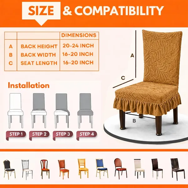 Homerz_Premium_Pack_of_6_Stretchable_Dining_Chair_Cover_with_Frill_Skirt_|_Embossed_Geometric_Printed_Elastic_Chair_Seat_Protector_Slipcover_(Mustard,_Pack_of_6)