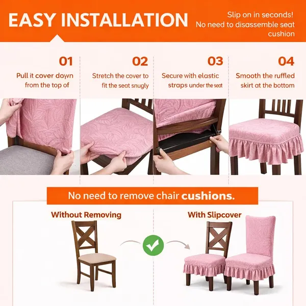 Homerz_Premium_Pack_of_6_Stretchable_Dining_Chair_Cover_with_Frill_Skirt_|_Embossed_Geometric_Printed_Elastic_Chair_Seat_Protector_Slipcover_(Pink,_Pack_of_6)