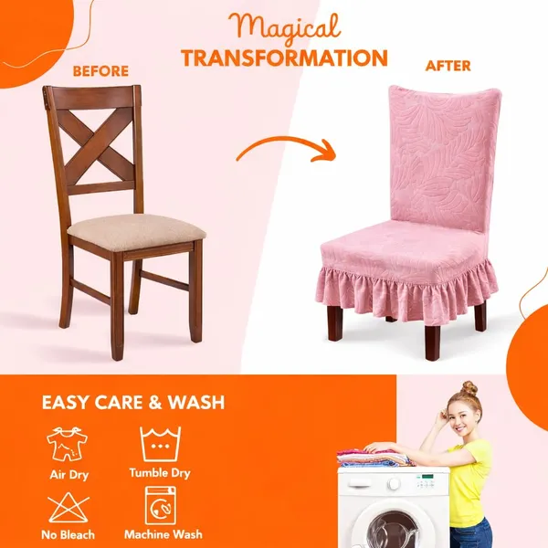 Homerz_Premium_Pack_of_6_Stretchable_Dining_Chair_Cover_with_Frill_Skirt_|_Embossed_Geometric_Printed_Elastic_Chair_Seat_Protector_Slipcover_(Pink,_Pack_of_6)