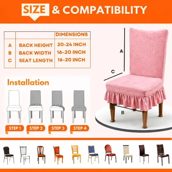 Homerz_Premium_Pack_of_6_Stretchable_Dining_Chair_Cover_with_Frill_Skirt_|_Embossed_Geometric_Printed_Elastic_Chair_Seat_Protector_Slipcover_(Pink,_Pack_of_6)