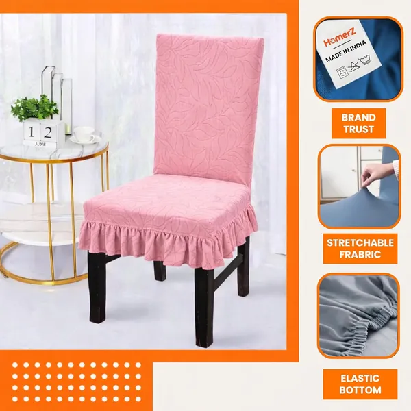 Homerz_Premium_Pack_of_6_Stretchable_Dining_Chair_Cover_with_Frill_Skirt_|_Embossed_Geometric_Printed_Elastic_Chair_Seat_Protector_Slipcover_(Pink,_Pack_of_6)
