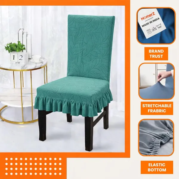 Homerz_Premium_Pack_of_6_Stretchable_Dining_Chair_Cover_with_Frill_Skirt_|_Embossed_Geometric_Printed_Elastic_Chair_Seat_Protector_Slipcover_(Teal,_Pack_of_6)