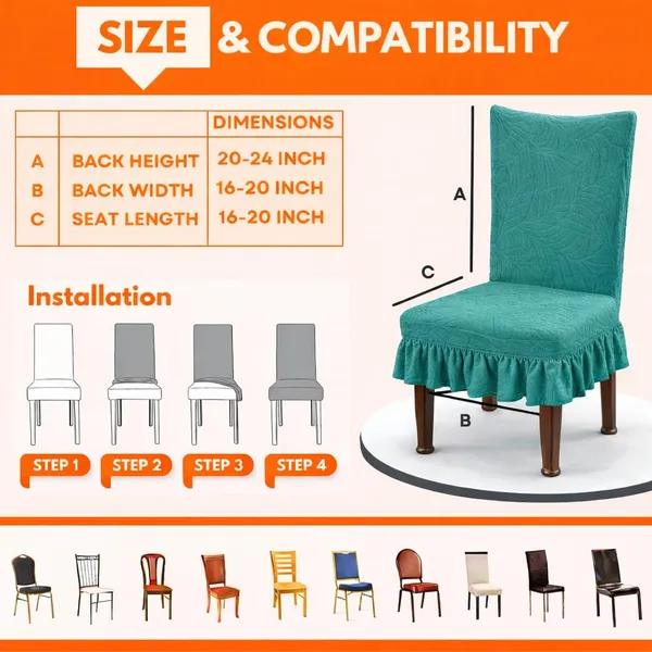 Homerz_Premium_Pack_of_6_Stretchable_Dining_Chair_Cover_with_Frill_Skirt_|_Embossed_Geometric_Printed_Elastic_Chair_Seat_Protector_Slipcover_(Teal,_Pack_of_6)