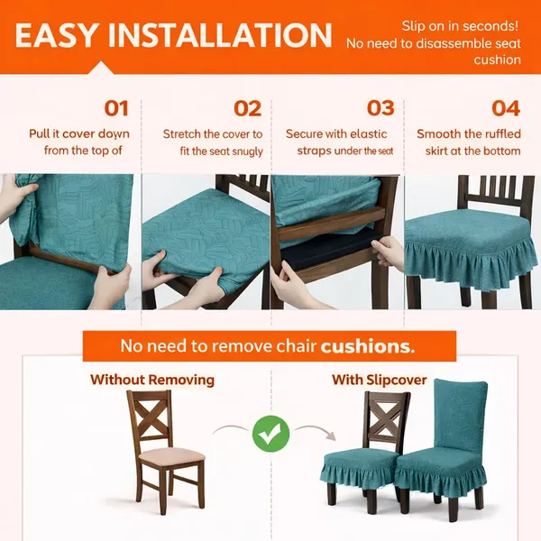 Homerz_Premium_Pack_of_6_Stretchable_Dining_Chair_Cover_with_Frill_Skirt_|_Embossed_Geometric_Printed_Elastic_Chair_Seat_Protector_Slipcover_(Teal,_Pack_of_6)