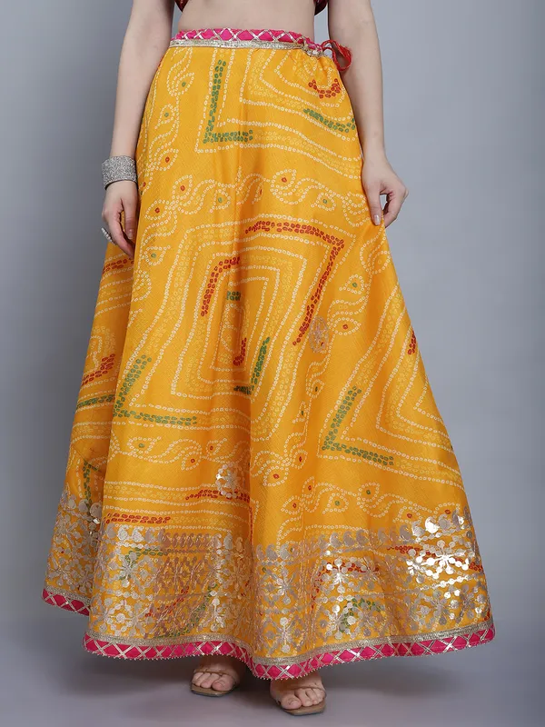 Yellow_Cotton_Kota_Doriya_Printed_Gota_Patti_Work_Skirt_For_Women