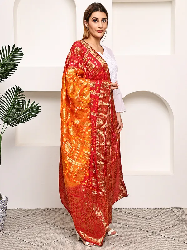 Red_Banarasi_Silk_Hand_Tie-Dye_Bandhej_Dupatta