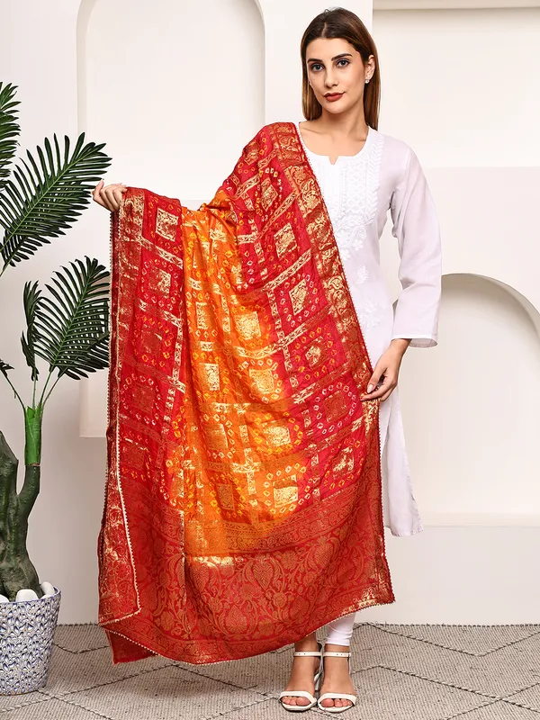 Red_Banarasi_Silk_Hand_Tie-Dye_Bandhej_Dupatta