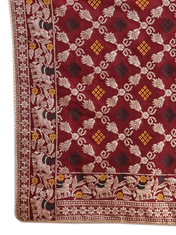 Maroon_Banarasi_Silk_Hand_Tie-Dye_Bandhej_Dupatta