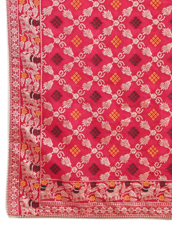 Magenta_Banarasi_Silk_Hand_Tie-Dye_Bandhej_Dupatta