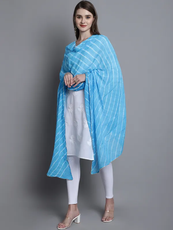 Turquoise_Cotton_Stripes_Print_Dupatta