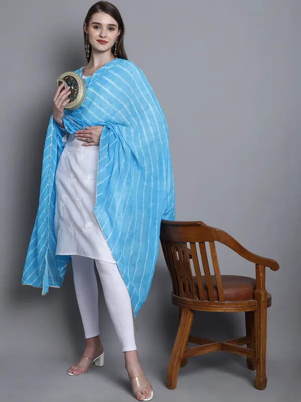 Turquoise_Cotton_Stripes_Print_Dupatta